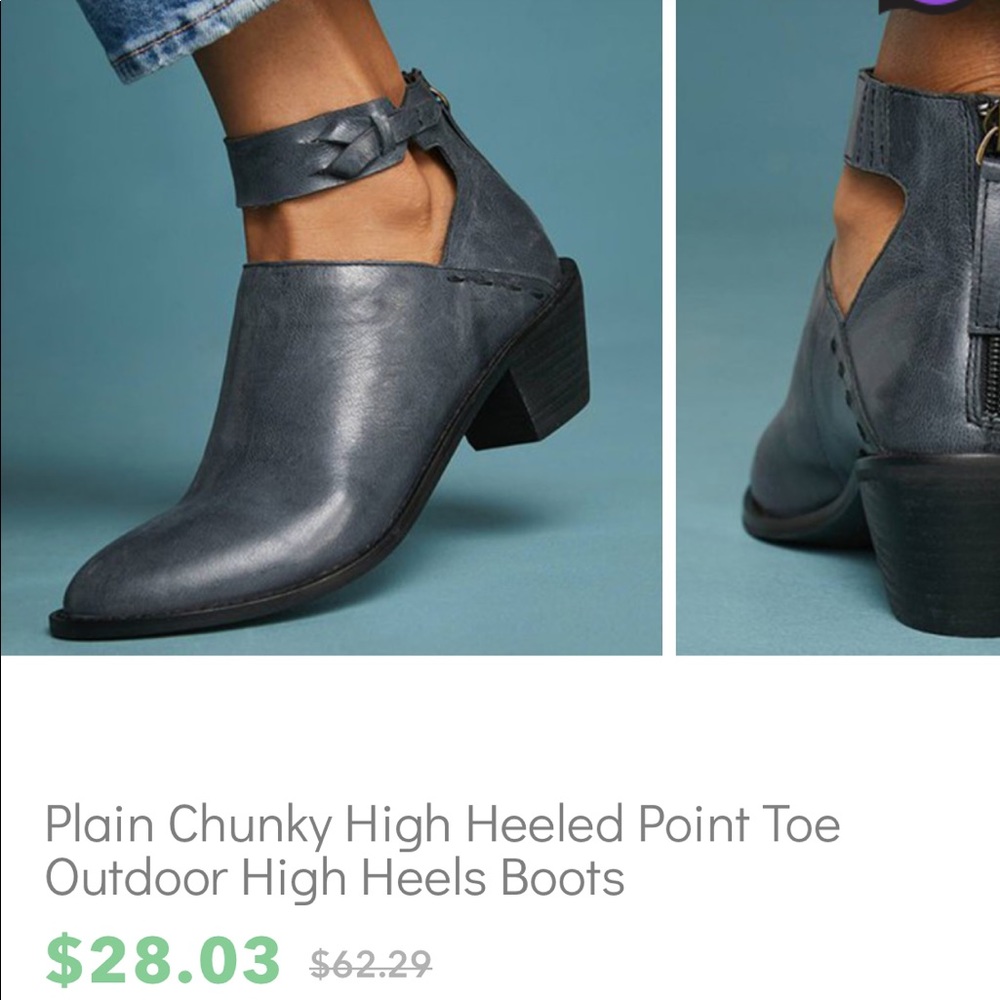 Plain Chunky High Heeled Point Toe Outdoor Boots